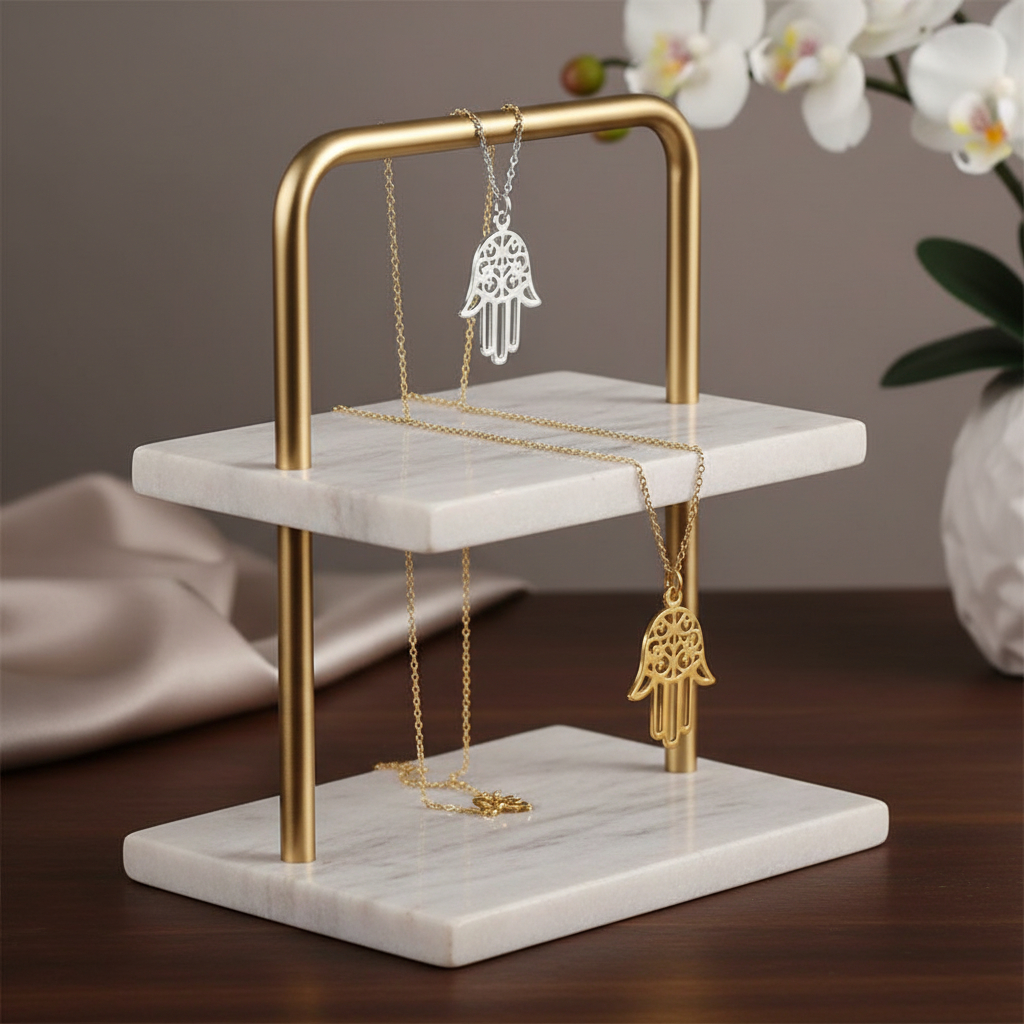 Collar de Acero Inoxidable Pulido Doble Cara Mano de Fátima o Hamsa