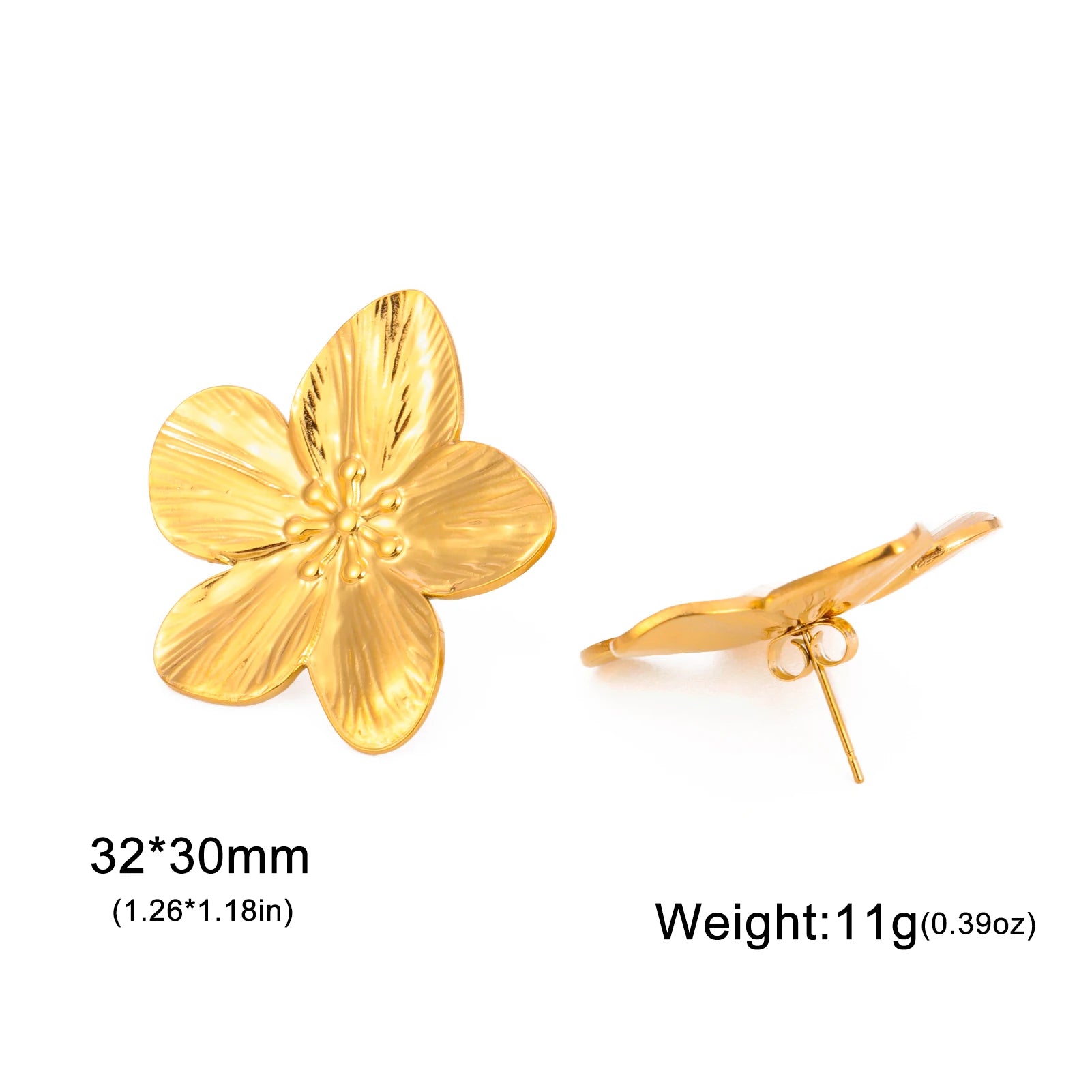 Vintage Gold Flower Earrings in 14K Stainless Steel