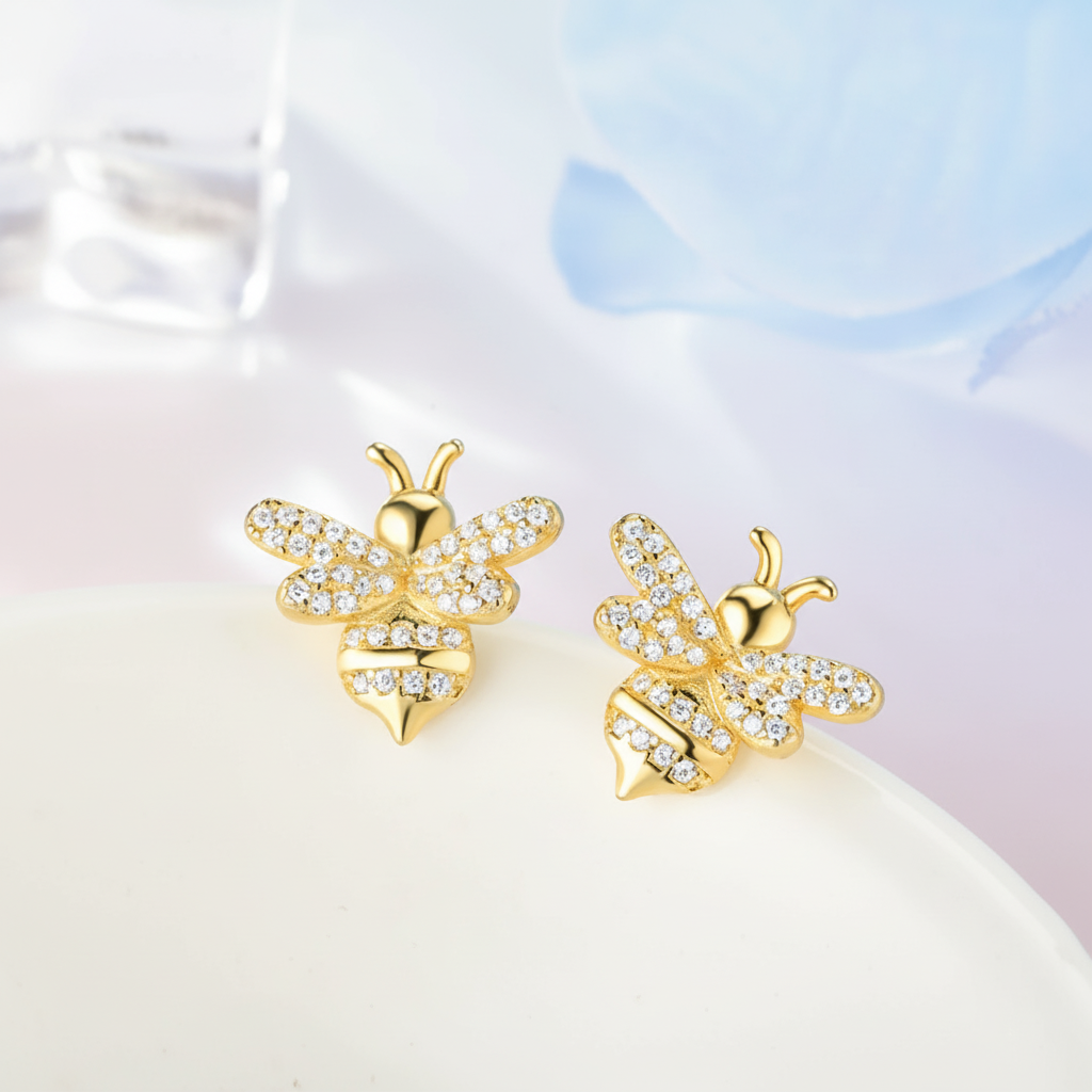 Pendientes de Abeja zirconita de Plata S925.