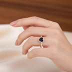 Adjustable 925 Sterling Silver Ring with Black Heart 
