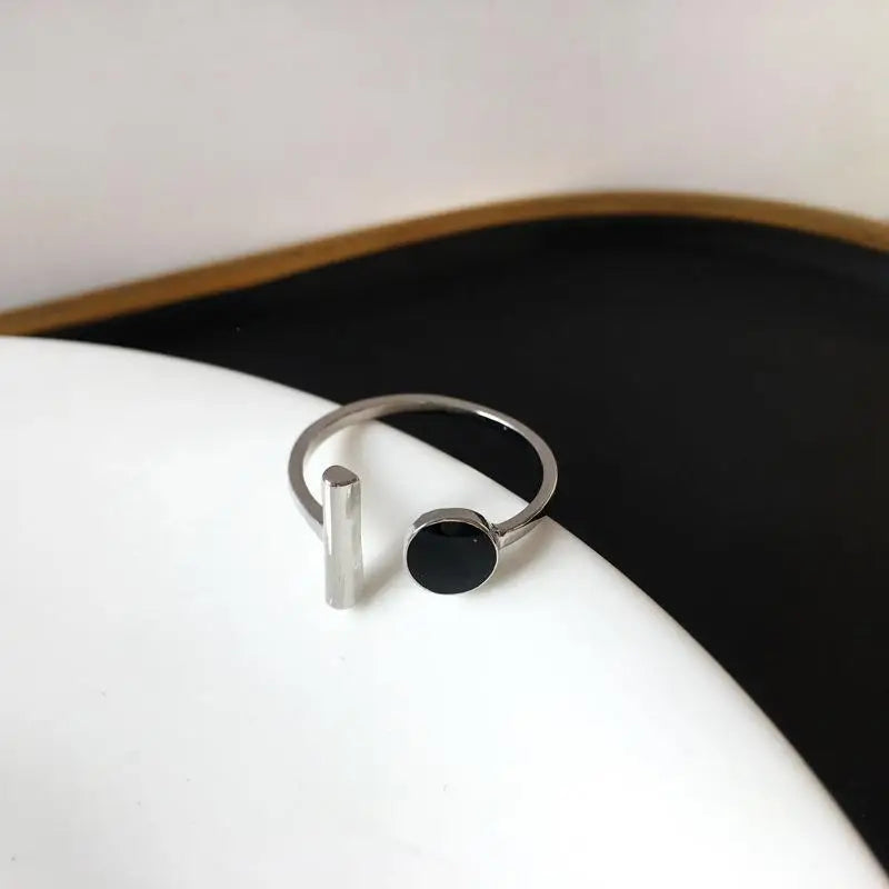 Minimalist 925 Sterling Silver Ring with Black Details