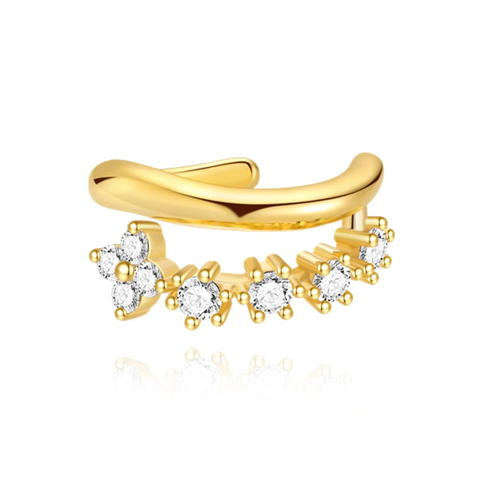 Gold Ear Cuff Piercing with Cubic Zirconia 