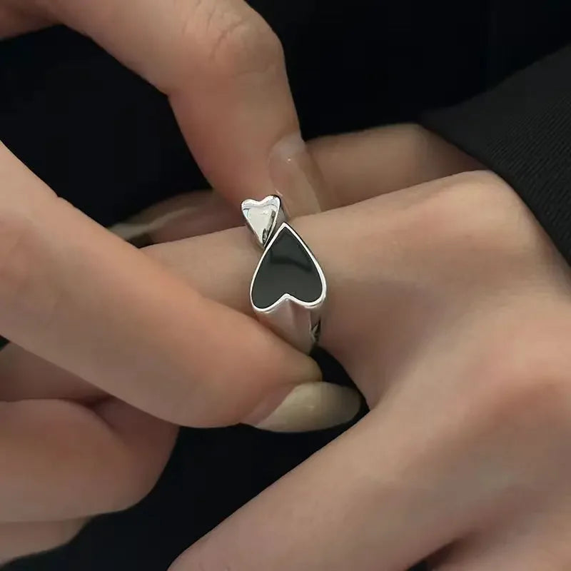 Minimalist Ring with Black and Silver Heart