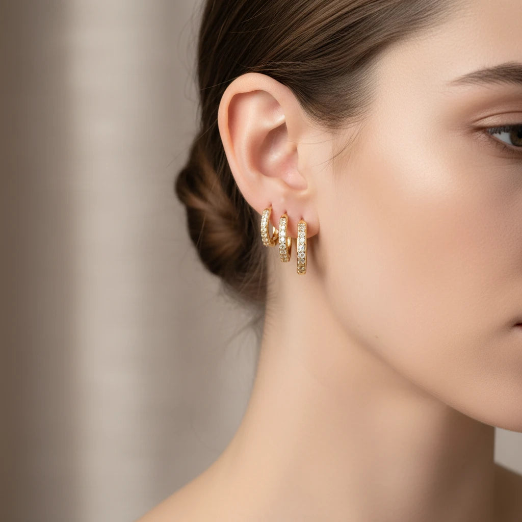 Set of 3 Stainless Steel Rings with Rhinestones