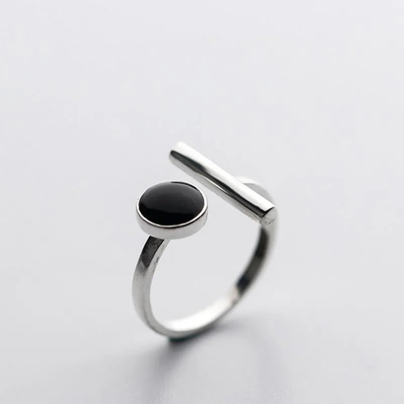 Minimalist 925 Sterling Silver Ring with Black Details