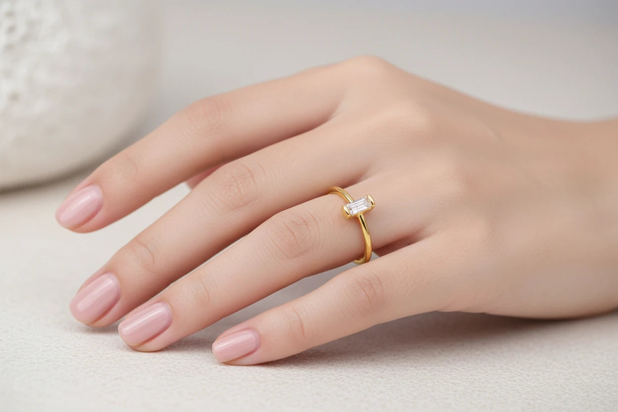 Minimalist Gold Ring with Rectangular Zirconia