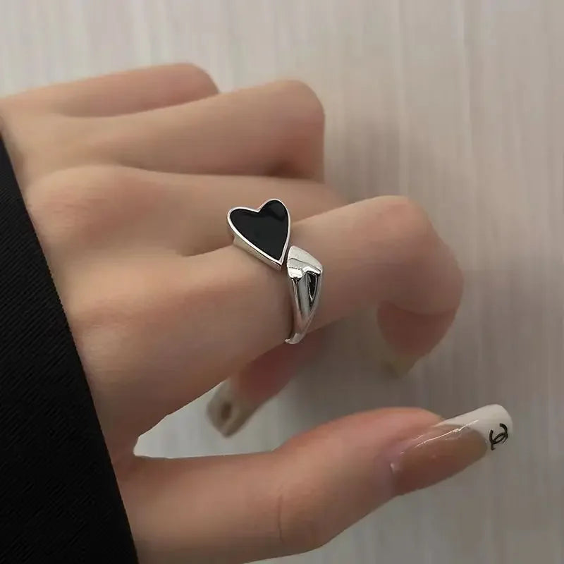 Minimalist Ring with Black and Silver Heart