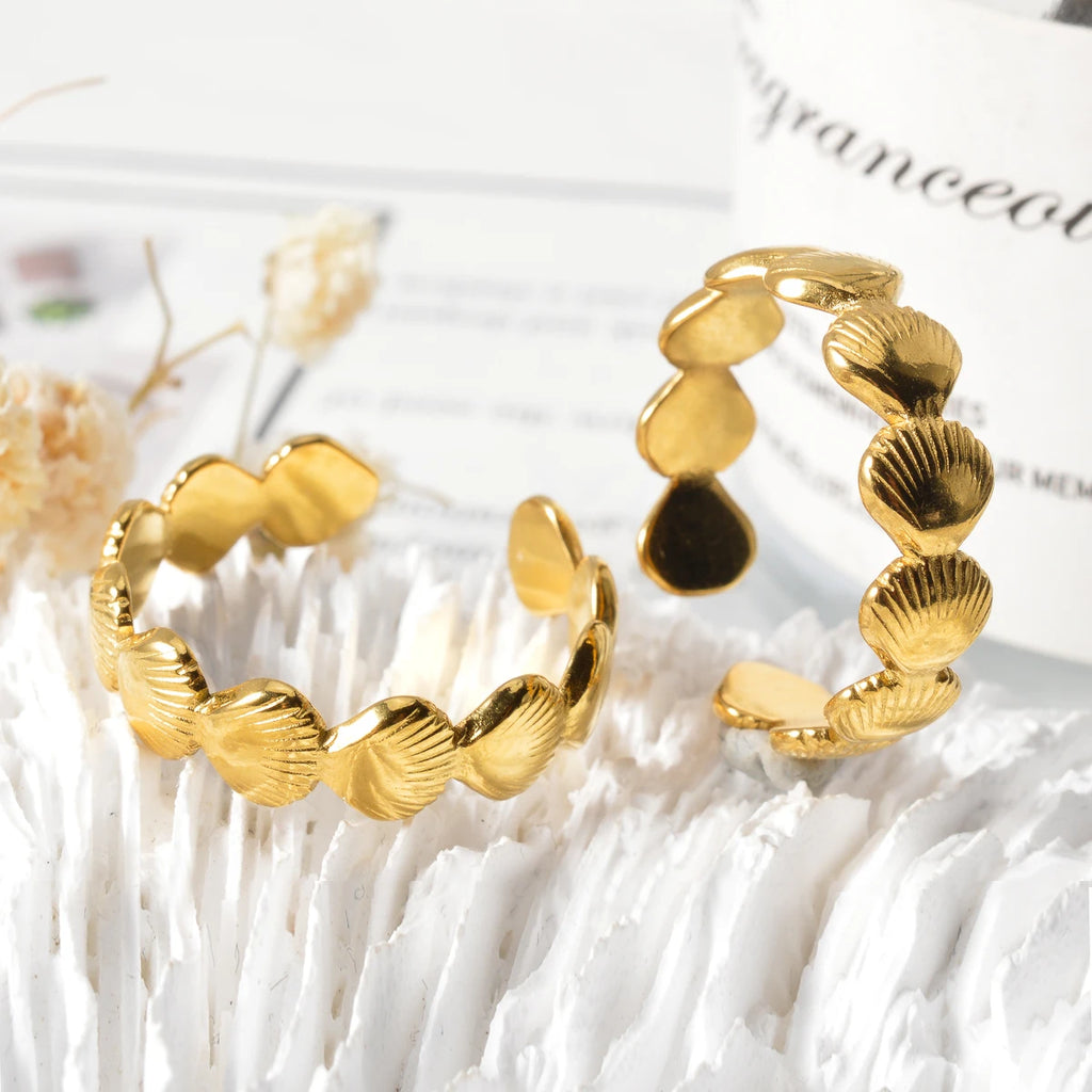 Gold Ring with Shell Texture