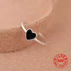 Adjustable 925 Sterling Silver Ring with Black Heart 