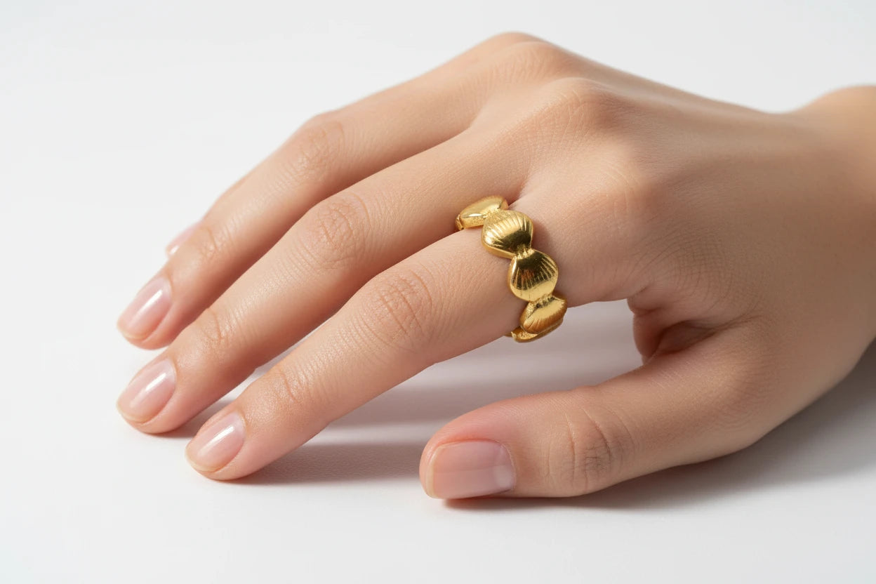 Gold Ring with Shell Texture