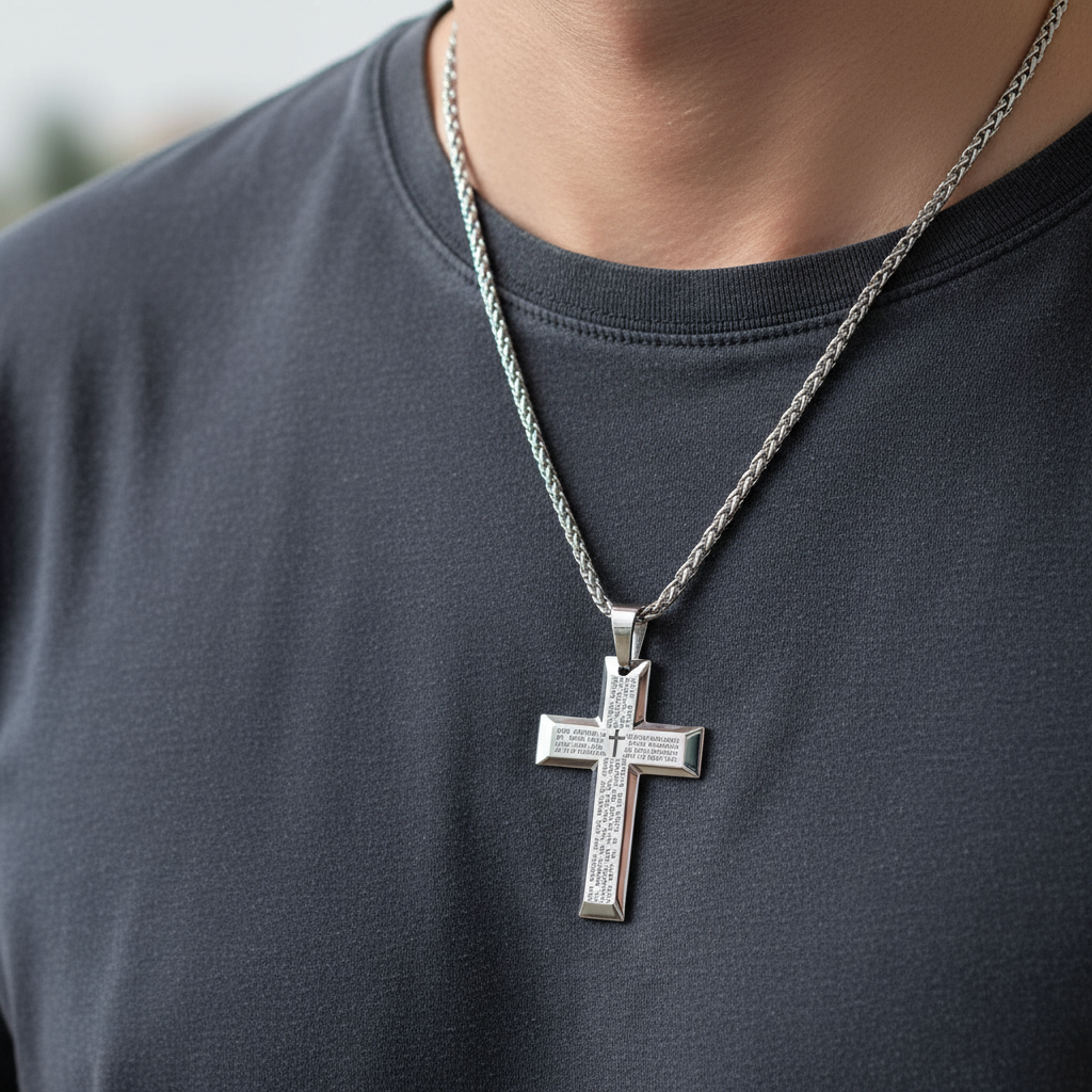 Collar de hombre en Cruz de Acero Inoxidable