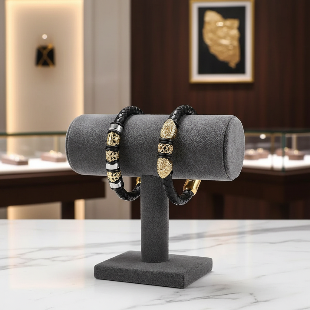 Pulsera de Hombre de Acero de Titanio con Cuerda de Cuero