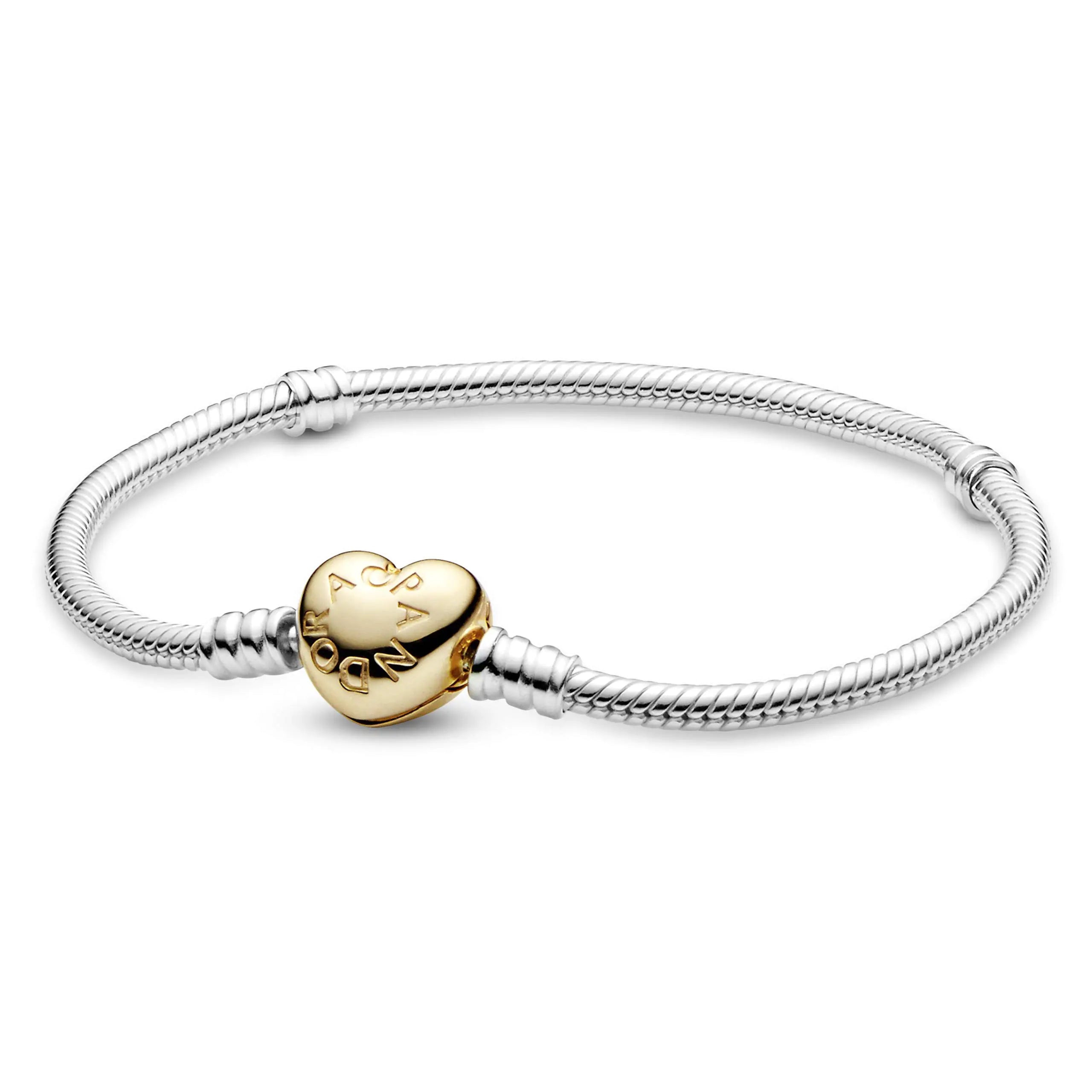 Pulsera PANDORA Bicolor, Cierre Corazón en Oro.