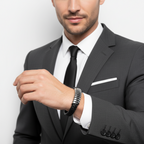 Pulsera de plata y cuero para hombre 20cm